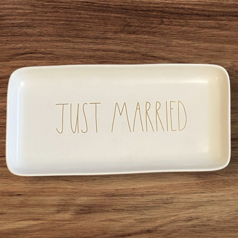 Rae Dunn JUST MARRIED Ceramic Serving Platter Ivory Bridal Shower Wedding Gift